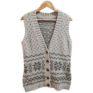 J. Jill Fair Isles Gray Sleeveless Button Front Cardigan Size Medium V-Neck